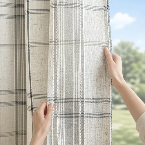 Vista 19 de DriftAway Cortinas de felpilla de lino a cuadros 100% opacas de 96 pulgadas Beige