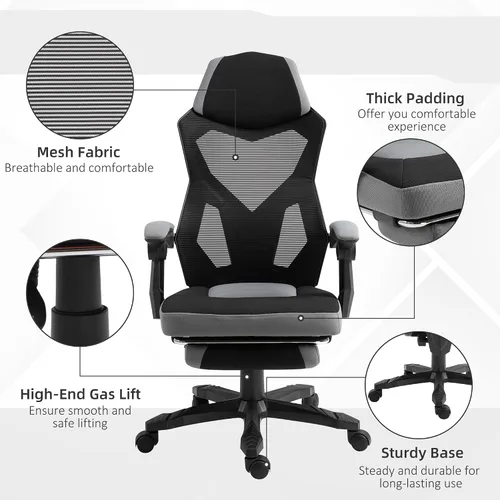 Vista 7 de Vinsetto Silla ergonómica de oficina en casa con respaldo alto de malla, reclinable, color gris