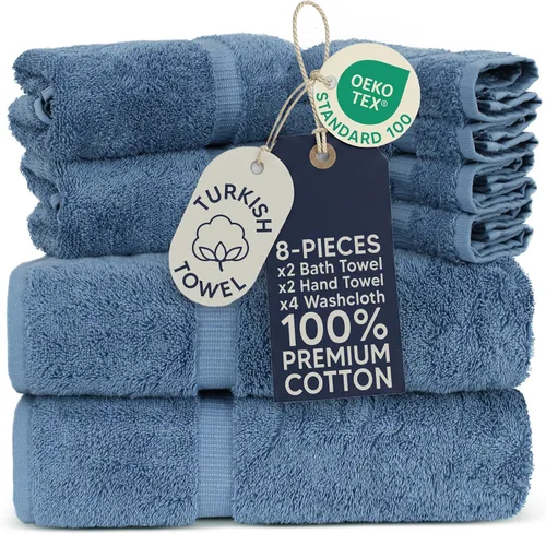 Vista 29 de Towel Bazaar Juego de toallas de 8 piezas, 100% algodón turco, color negro