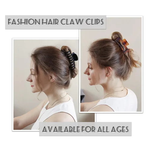 Vista 3 de 10 pinzas para el cabello para mujer, 3.5 pulgadas, antideslizantes, medianas y grandes, para cabello fino, paquete de 5 pinzas cuadradas