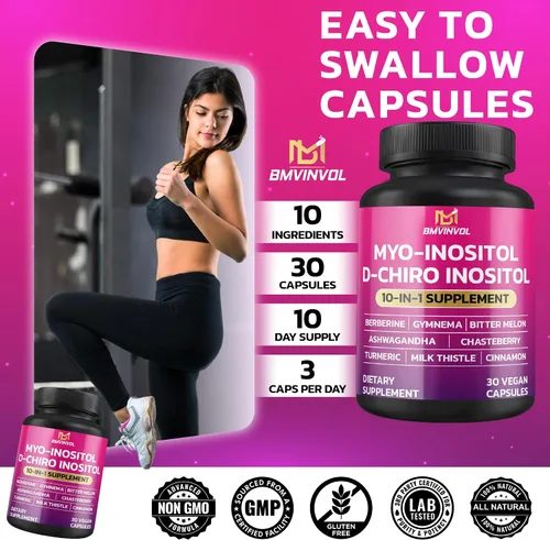 Vista 6 de BMVINVOL Suplemento de inositol - Myo-inositol y D-Chiro Inositol Ideal 40:1 Proporción - Más Berberina, Canela, Ashwagandha + 5 Más - 30 Cápsulas