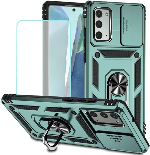 Vista 14 de Funda para Galaxy Note 20 5G, Samsung Note 20 N981U con protector de pantalla de vidrio templado y cubierta para cámara deslizante, soporte