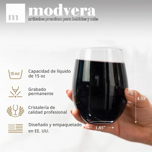Vista 3 de Copas de Vino Sin Tallo, Juego de 4 Copas de Vino Sin Tallo de 15 onzas para Vino Tinto y Blanco, Copas de Beber con Borde Duradero Resistente al