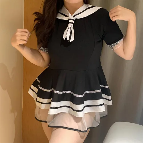 Vista 2 de QNCLO Delantal de sirvienta francesa de anime para mujer, uniforme de Navidad, bola de maquillaje, ropa interior grande