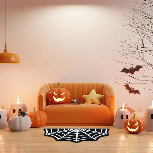Vista 6 de Paquete de 2 tapetes de baño de tela de araña, 31 x 20 pulgadas, decoración de Halloween, alfombras de telaraña, tapetes antideslizantes