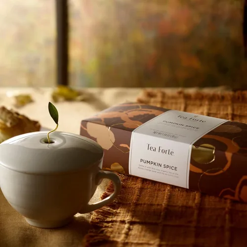 Vista 3 de Tea Forte Juego de iniciación de especias de calabaza, caja de presentación pequeña + taza de café, juego de regalo con infusor de té con taza