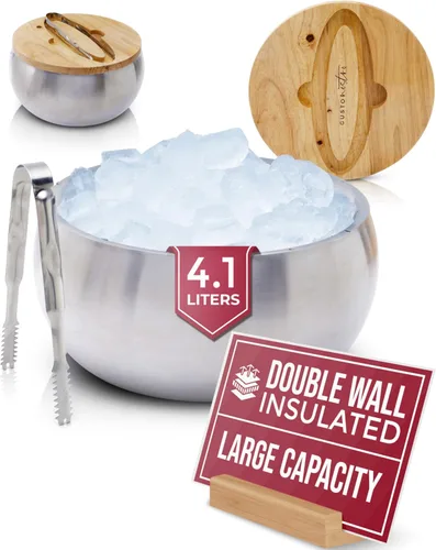 Vista 11 de Gusto Nostro Cubo de hielo aislado de 4.1 L con tapa y pinzas, cubo de hielo de acero inoxidable de doble pared grande, sin BPA para bar