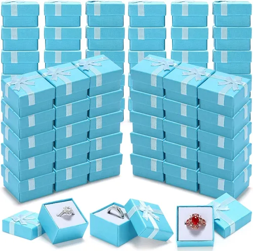 Vista 12 de Yinkin Juego de 120 cajas de regalo de anillo de cartón con lazo, cuadrado, varios colores, pequeño, caja de joyería dura para cumpleaños, 6
