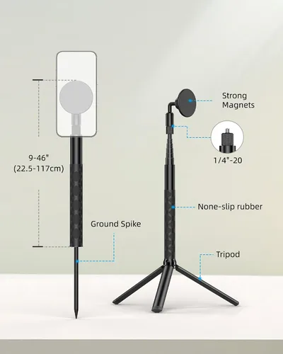 Vista 2 de Monopod y trípode para selfie stick para grabar golf swing ayuda de entrenamiento, palo de película de golf magnética ajustable de aluminio