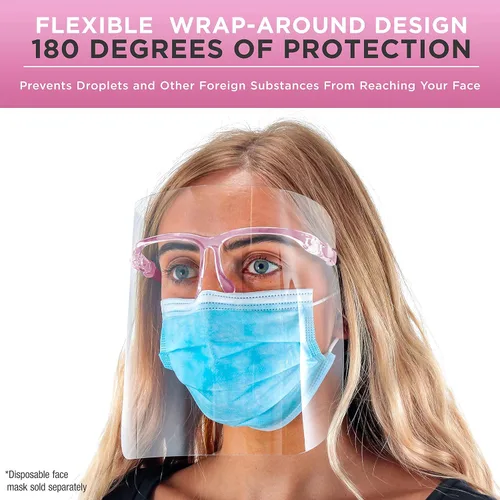 Vista 3 de TCP Global Salon World Protectores Faciales de Seguridad con Marcos de Gafas Rosas (Paquete de 4) - Protectores Faciales Completos Ultra
