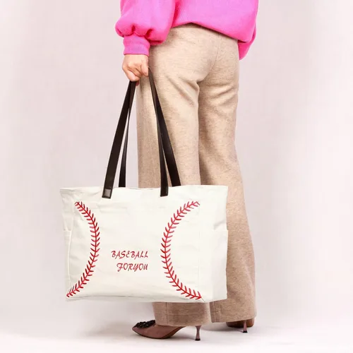 Vista 7 de Bolsas de béisbol para mujer, bolsas de lona gruesa con bolsillos, artículos esenciales deportivos para mamá, accesorios para el día del juego