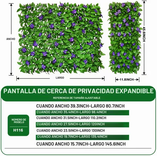 Vista 2 de Protección de privacidad de valla expandible para balcón y patio al aire libre, panel decorativo de valla de hiedra sintética, setos artificiales