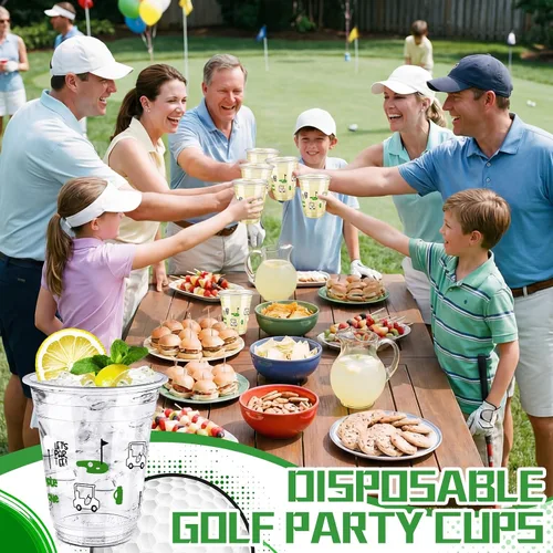 Vista 4 de Qinyoung 50 tazas de fiesta de golf, decoraciones para fiestas temáticas de golf, vasos de plástico transparente de 12 onzas, desechables