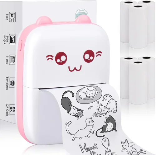 Vista 10 de Impresora portátil, mini impresora térmica inalámbrica Bluetooth de bolsillo con 6 rollos de papel de impresión para teléfono inteligente Android