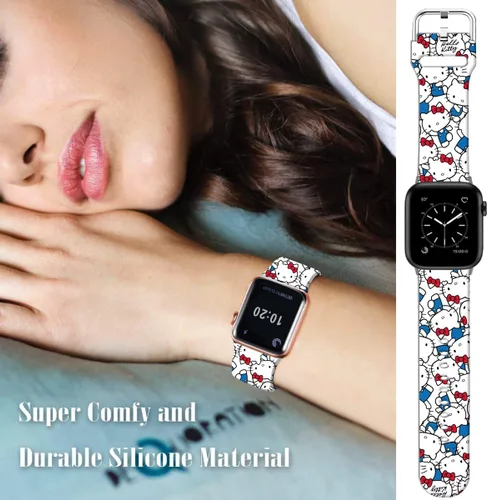 Vista 4 de Compatible con Apple Watch Band Hello Ki Sweet Blue de 1.929 in/1.811 in/1.772 in/1.732 in/1.654 in (Serie 3 2 1) Correa de silicona suave, bonita