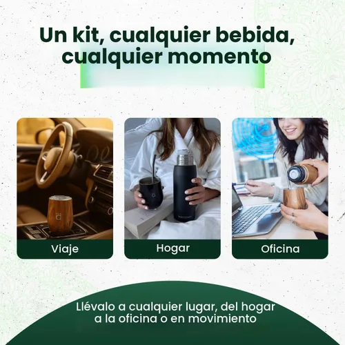 Vista 9 de Kalmateh Yerba Mate Gourd 8oz y botella aislada al vacío de 33.8 fl oz, incluye vaso mate, frasco de doble pared, popote bombilla, cepillo de Negro