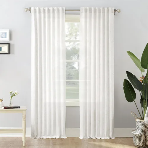 Vista 79 de Cortinas de Lino Natural Color Crema de 84 Pulgadas de Largo para Sala de Estar, Juego de 2 Paneles de Lino Texturizado con Trabillas Traseras