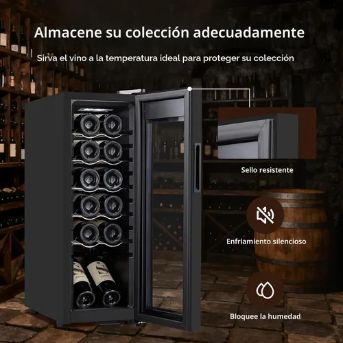 Vista 3 de Mini Refrigerador de Vino, Refrigerador Enfriador de Vino de 12 Botellas, Bodega de Vino Independiente para Vino Rojo y Blanco, Control