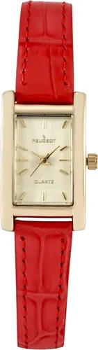 Vista 6 de Peugeot - Reloj clásico para mujer chapado en oro de 14 quilates, caja rectangular en forma de tanque con correa de cuero y esfera de fácil lectura