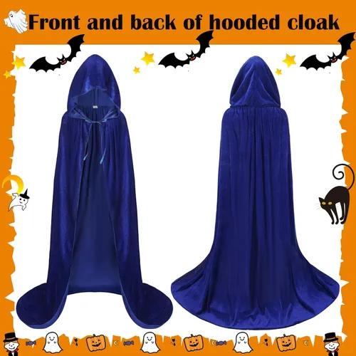 Vista 2 de Capa larga con capucha de Halloween, capa de terciopelo, disfraz de bruja para cosplay