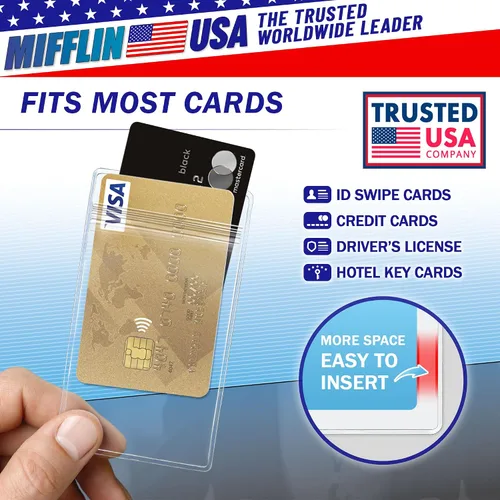 Vista 4 de Porta tarjetas vertical para tarjeta de identificación, de plástico transparente, resellable, resistente al agua Paquete de 10 Mifflin clear