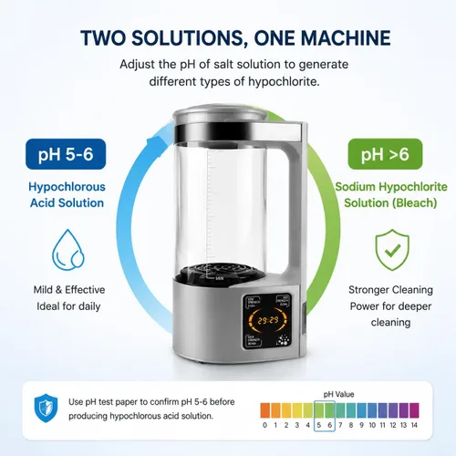 Vista 5 de Generador de solución hipoclorosa de ácido hipocloroso y sodio - Generador portátil de solución de agua de NaCl electrolizado de capacidad de 67.6