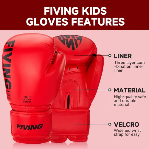 Vista 2 de Guantes de boxeo para niños, guantes de entrenamiento de boxeo juvenil para niños y niñas, guantes de lucha de 4 oz y 6 oz, mitones tailandeses