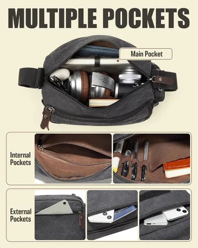 Vista 5 de Bolso de Mensajero para Hombre, Bolsa Bandolera Estética, Bolso de Hombro de Lona Clásico y Resistente al Agua Unisex