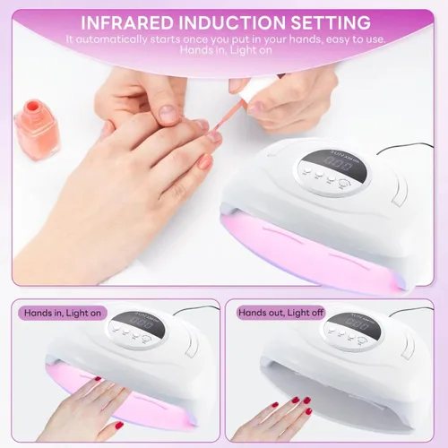 Vista 4 de Lámpara de uñas LED UV de 320 W, luz profesional de secado de uñas UV con 84 cuentas LED, secado rápido con 4 ajustes de temporizador, sensor