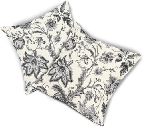 Vista 6 de Sweetshow Juego de 2 fundas de almohada florales vintage de 16 x 16 pulgadas, fundas de almohada florales negras y grises, fundas de almohada