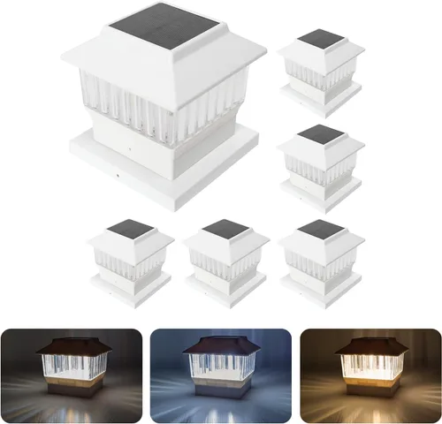 Vista 16 de Paquete de 4 luces solares para tapa de poste, modernas #1: se adapta a postes de madera de 4 x 4, 4 x 4 y 6 x 6 pulgadas, temperatura de 3