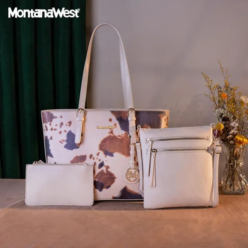 Vista 3 de Montana West Monederos para mujer, juego de 3 piezas, bolso de mano con estampado de leopardo