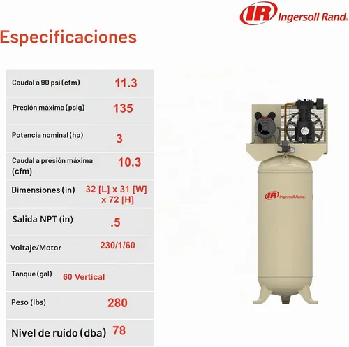 Vista 3 de Ingersoll-Rand Ingersoll Rand SS3L3 3hp 60 gal Compresor de una etapa (230/1) 32334005