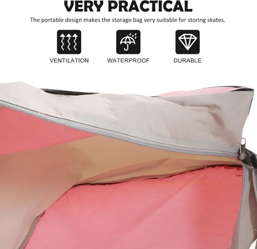 Vista 2 de VALICLUD Bolsa unisex para patinaje sobre hielo, bolsa de tela de malla, bolsa de hombro triangular para patines en línea, color rosa