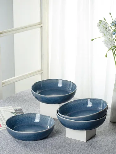 Vista 4 de famiware Aurora - Cuencos para pasta de 8.75 pulgadas, cuencos grandes de 32 onzas para cocina, ensalada, sopa, platos de pasta de gres irregular