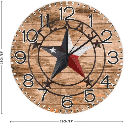 Vista 2 de Reloj digital de madera de estilo vintage, con diseño de estrella de Texas, funciona con pilas, para dormitorio, sala de estar, reloj de pared