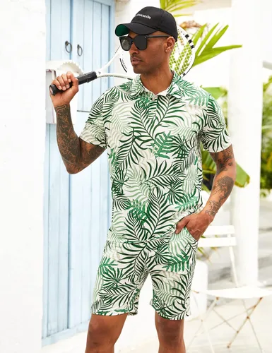 Vista 2 de Daupanzees Conjunto de camisa de 2 piezas para hombre, conjunto casual de manga corta para verano