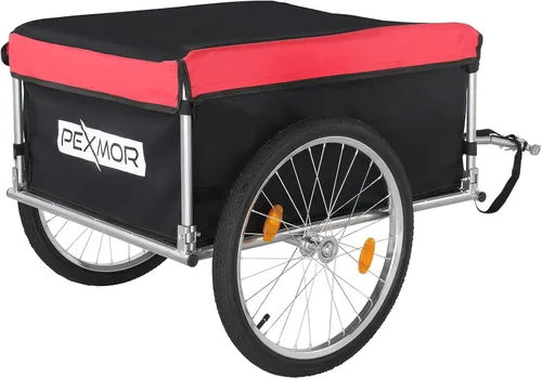 Vista 8 de PEXMOR Remolque plegable de carga para bicicleta, marco plegable y rueda de liberación rápida de 20 pulgadas, carrito de almacenamiento con enganche