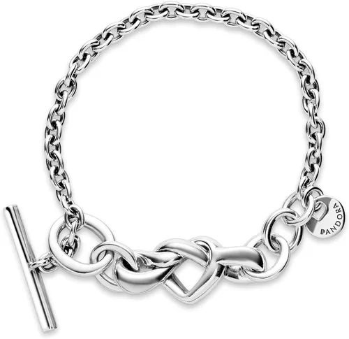Vista 3 de PANDORA Pulsera de plata de ley con barra en T de corazón anudado Metal no aplica