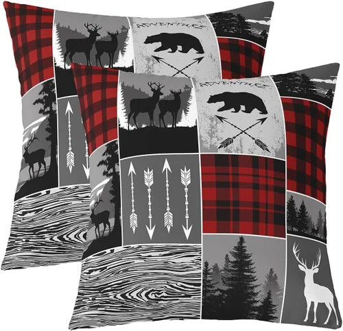 Vista 15 de Erosebridal Juego de 2 fundas de almohada occidentales de 16 x 16 pulgadas, fundas de almohada cuadradas decorativas de cuadrícula marrón retro