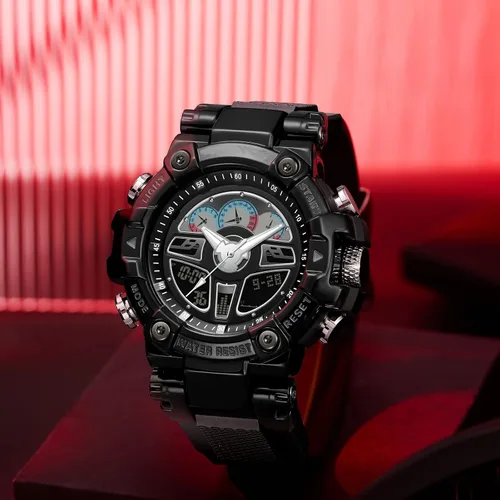 Vista 3 de Reloj para hombre, relojes tácticos para hombre, negro, militar, 5ATM, impermeable, deportivo, reloj digital, diseño genial, hora mundial