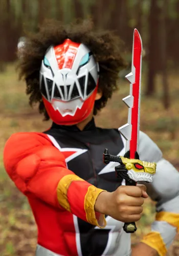 Vista 3 de Disfraz de Power Rangers Dino Fury Ranger Rojo para Niños Multicolor