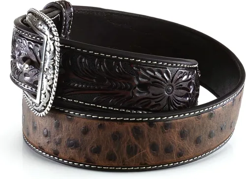 Vista 5 de ARIAT Cinturón de cuero con estampado de avestruz para hombre