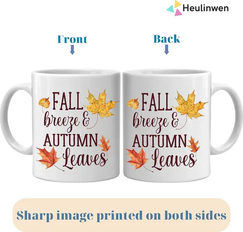 Vista 4 de Taza de café otoñal con brisa de otoño y hojas de otoño, taza de café de calabaza, decoración única de otoño, decoración de calabaza, Acción