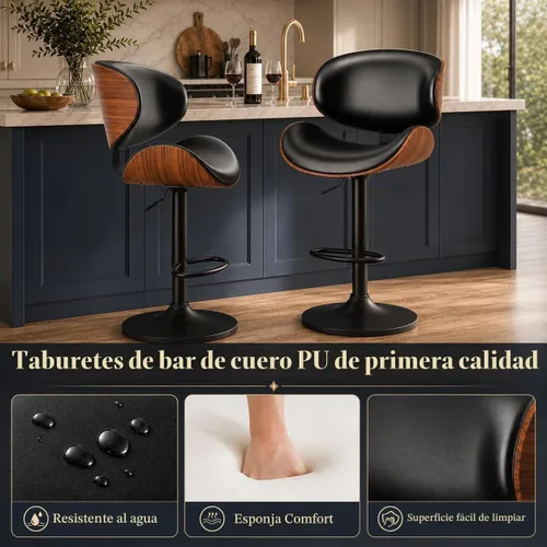 Vista 7 de YaFiti Taburetes de bar modernos de piel sintética ajustable, taburetes de bar giratorios, taburete de bar de cocina, taburete de isla con respaldo
