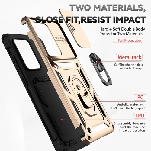 Vista 3 de Funda para Galaxy S20 Ultra/Samsung S20 Ultra SM-G988U con protector de pantalla de vidrio templado y cubierta para cámara deslizante, anillo Oro