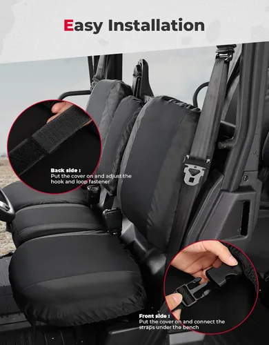 Vista 6 de KEMIMOTO Fundas de asiento UTV negras, repelentes impermeables compatibles con Can Am Defender Max HD8 HD10 HD9 fundas de asiento delanteras de dos