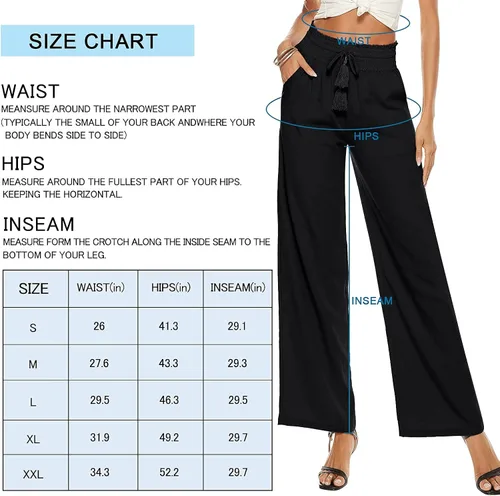 Vista 6 de Micoson Pantalones de lino de algodón para mujer con cordón elástico en la cintura y bolsillos laterales de talle alto pantalones sueltos casuales