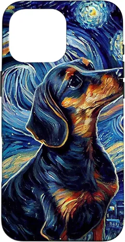 Vista 19 de Funda para iPhone 16 Starry Night Famoso Estilo de Pintura Dachshund