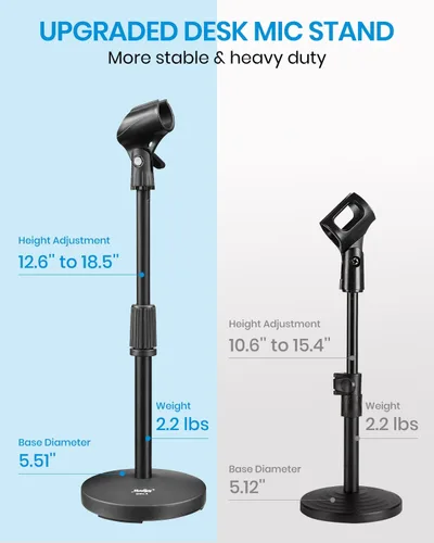Vista 3 de Soporte de Micrófono de Escritorio, Moukey Soporte de Micrófono de Mesa Ajustable Mejorado con Base de Metal Antideslizante para Blue Yeti Snowball